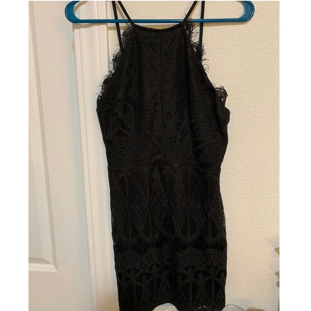 black lace open back bodycon dress